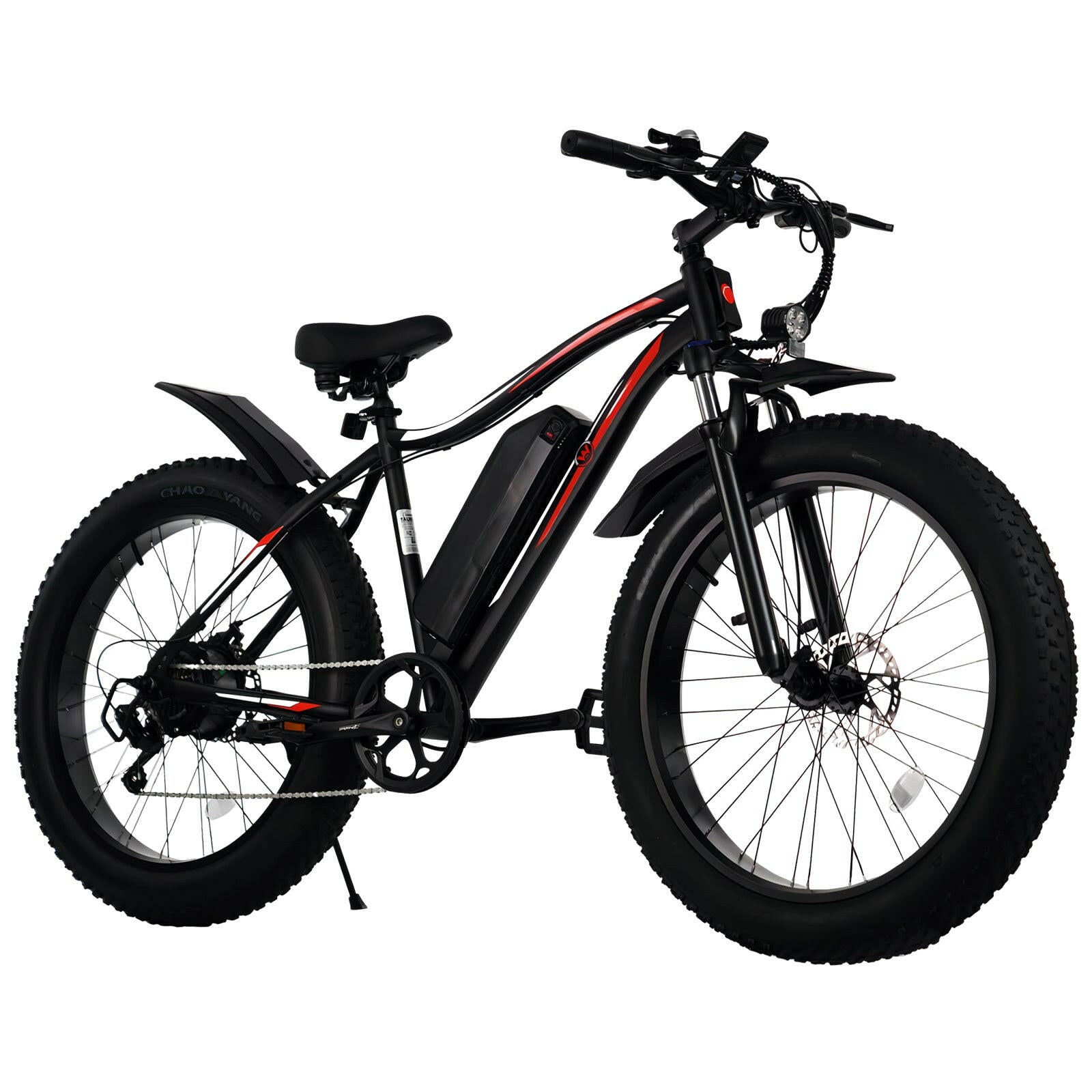 "Electric mountain bike with 800W motor, 32 km/h top speed, and 7-speed gear - ideal for rides up to 115 km"