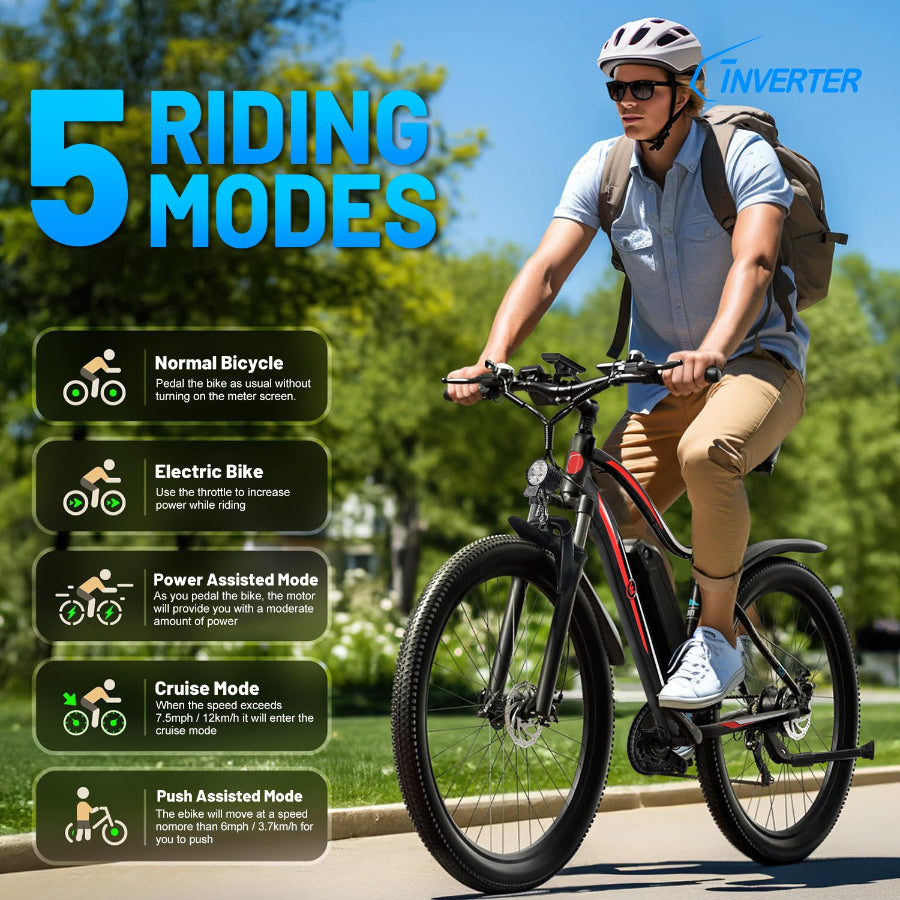 Canada Best Value and Affordable Adult Electric Bicycle - C Inverter Aries 27.5-Inch Model with Super Headlight and Lockable Suspension Fork,Smart LED Display and with Comfortable Seat