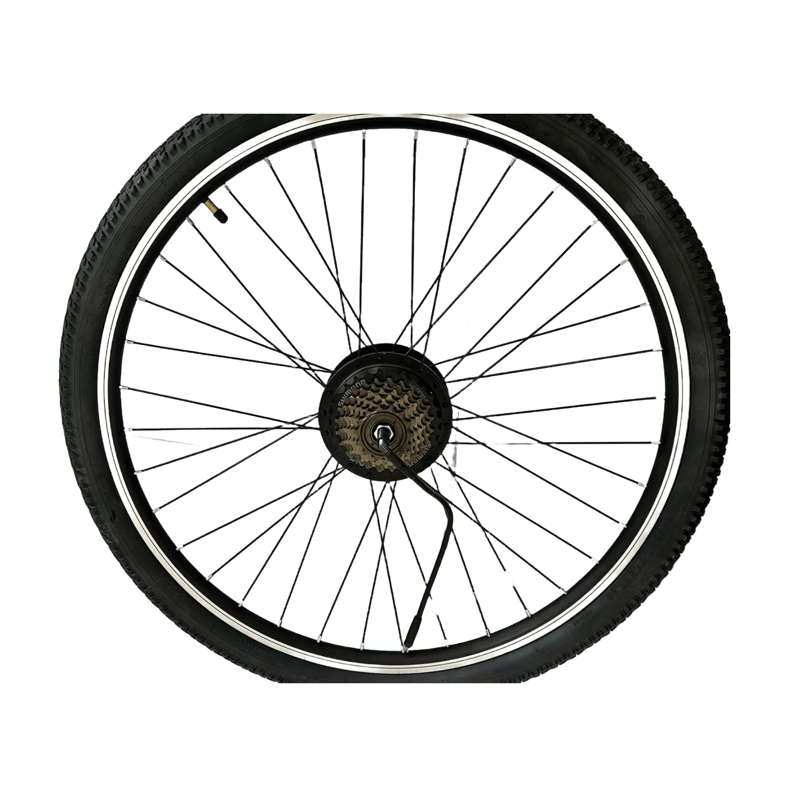 Electric bicycle wheel set.