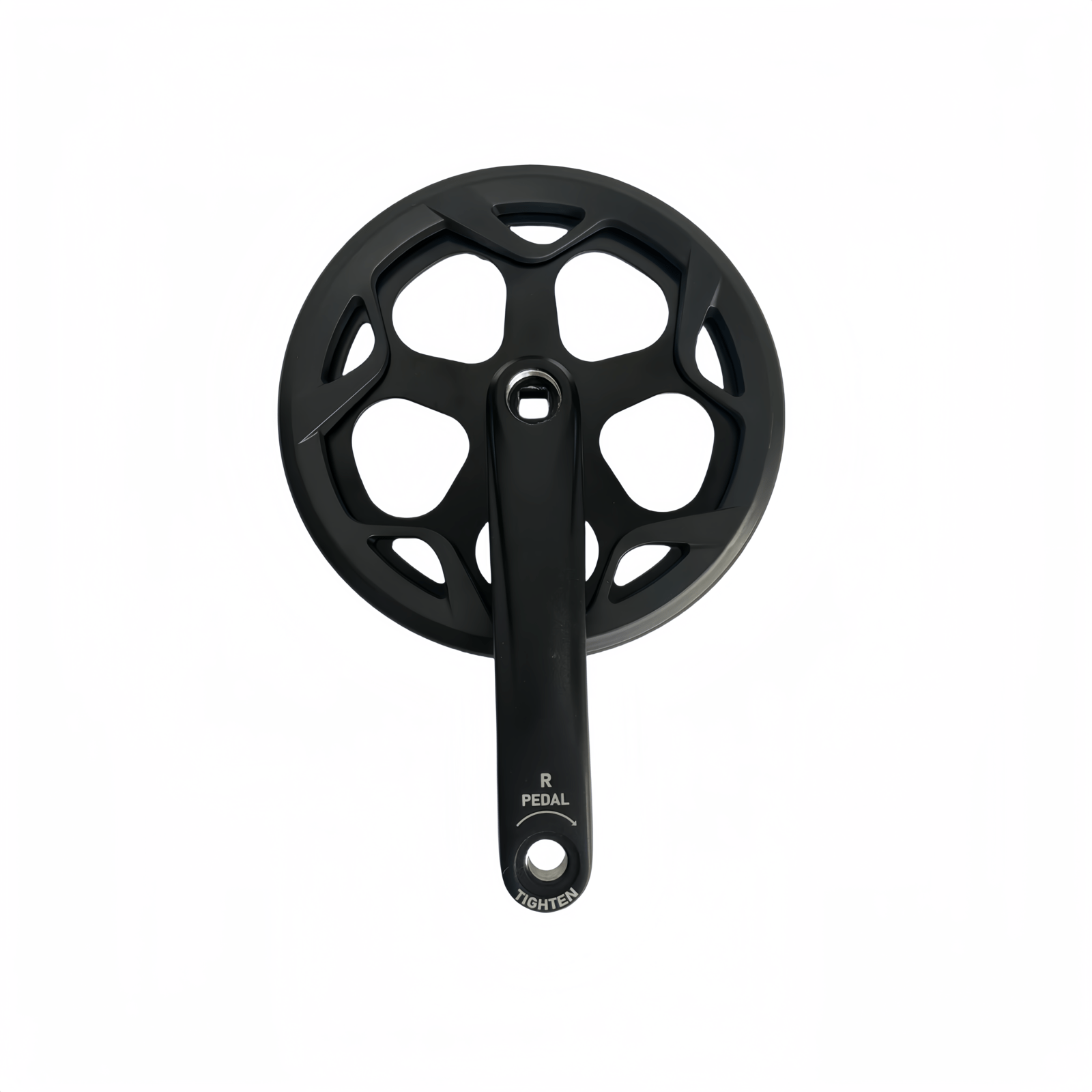The right crank arm comes with a chainring.